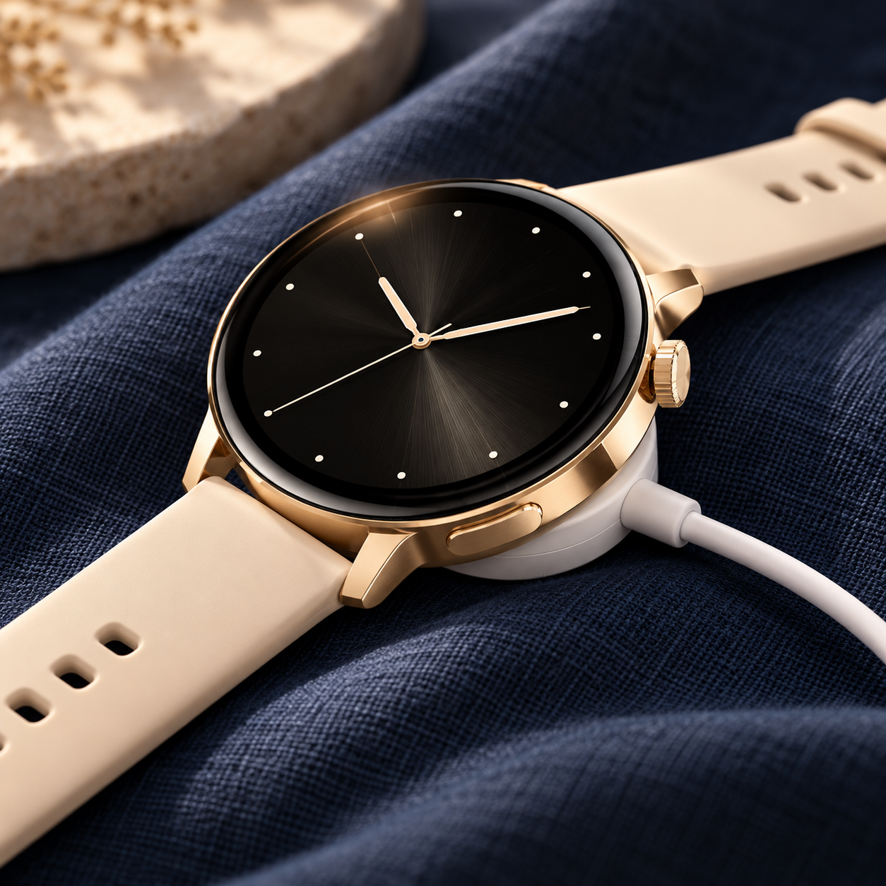 Gouden Notablu smartwatch met magnetische oplader